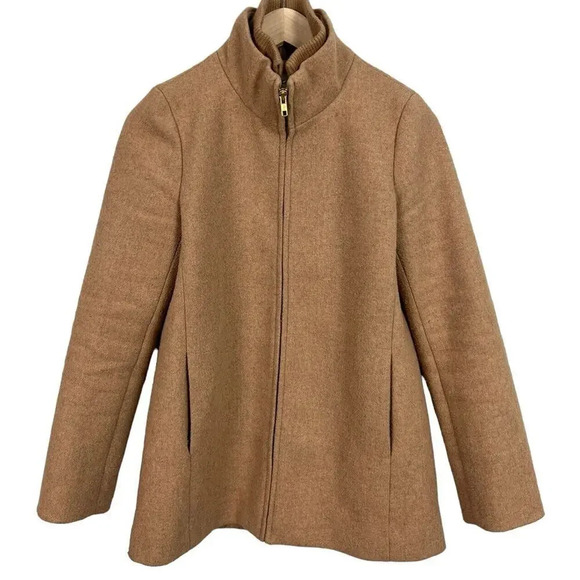 J. Crew Factory Village Coat Tan Size 2 Full Zip Wool Blend #AB457 Women’s - Picture 2 of 8
